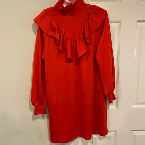 Who what wear medium mini red long sleeve ruffle dress - Picture 1 of 2